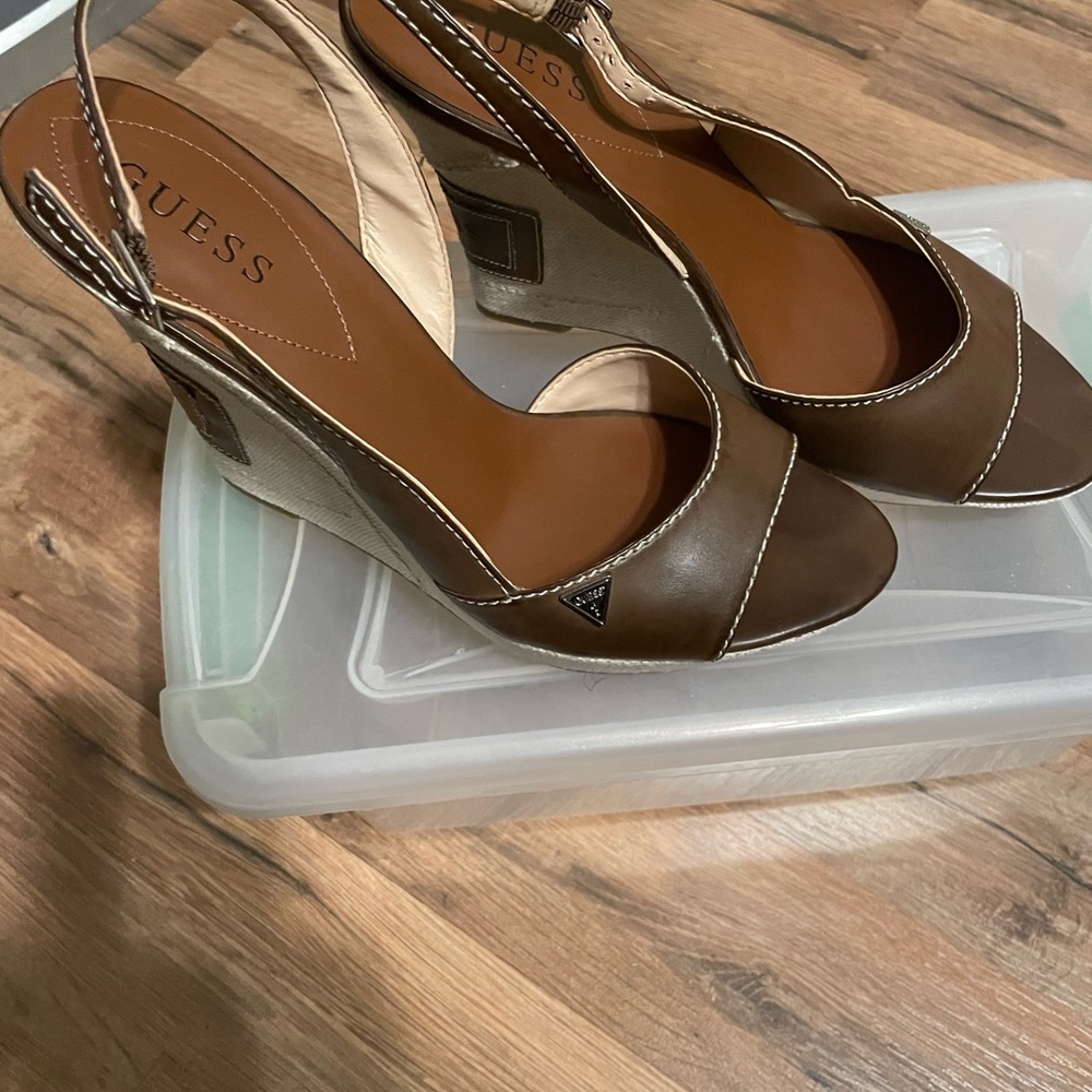 Guess brown leather wedge heel. Brand new without box